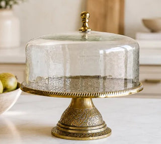 Pre Order (Oct) Embossed Cake Stand w/ Glass Cover