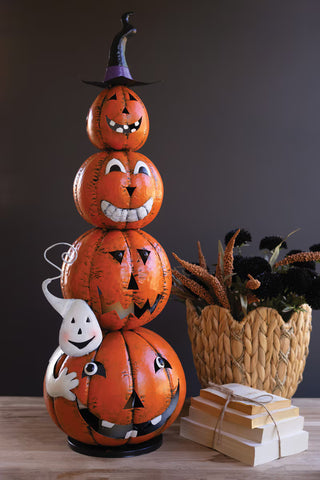 Pre Order Painted Metal Stack Jack-O-Lantern w/ Witch Hat Luminary