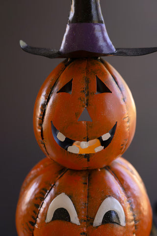 Pre Order Painted Metal Stack Jack-O-Lantern w/ Witch Hat Luminary