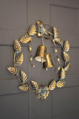 Antique Brass Christmas Wreath Leaves & Bells