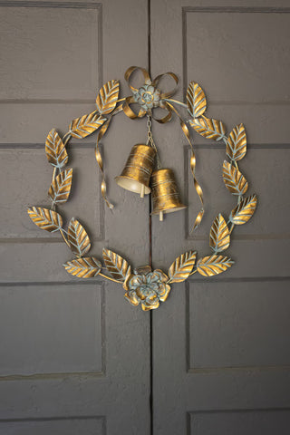Antique Brass Christmas Wreath Leaves & Bells