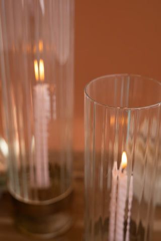 Pre Order (Sept) Set of 2 Antique Metal & Glass Ribbed Candle Hurricanes