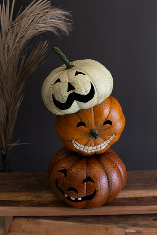Pre Order  Painted Metal Halloween Trio Stacked Jack-O-Lanterns