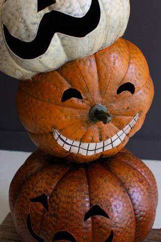 Pre Order  Painted Metal Halloween Trio Stacked Jack-O-Lanterns