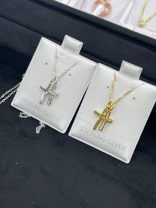 Pre order Sterling double cross necklace