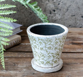 Green Antique Floral Print Pot