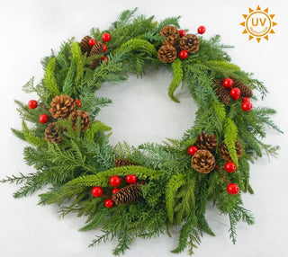 30" Greenery & Berry Mixed Wreath UV