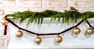 60" Red Velvet Garland with Gold Bells