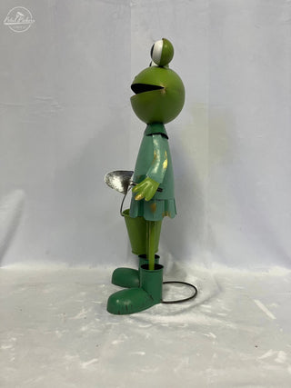 Green Metal Frog Statue Holding Bucket