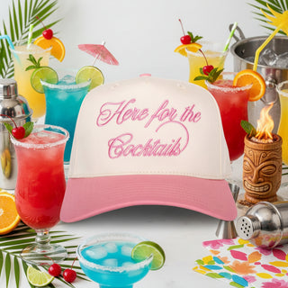 Pre Order "Here for the Cocktails" Tan & Pink Hat