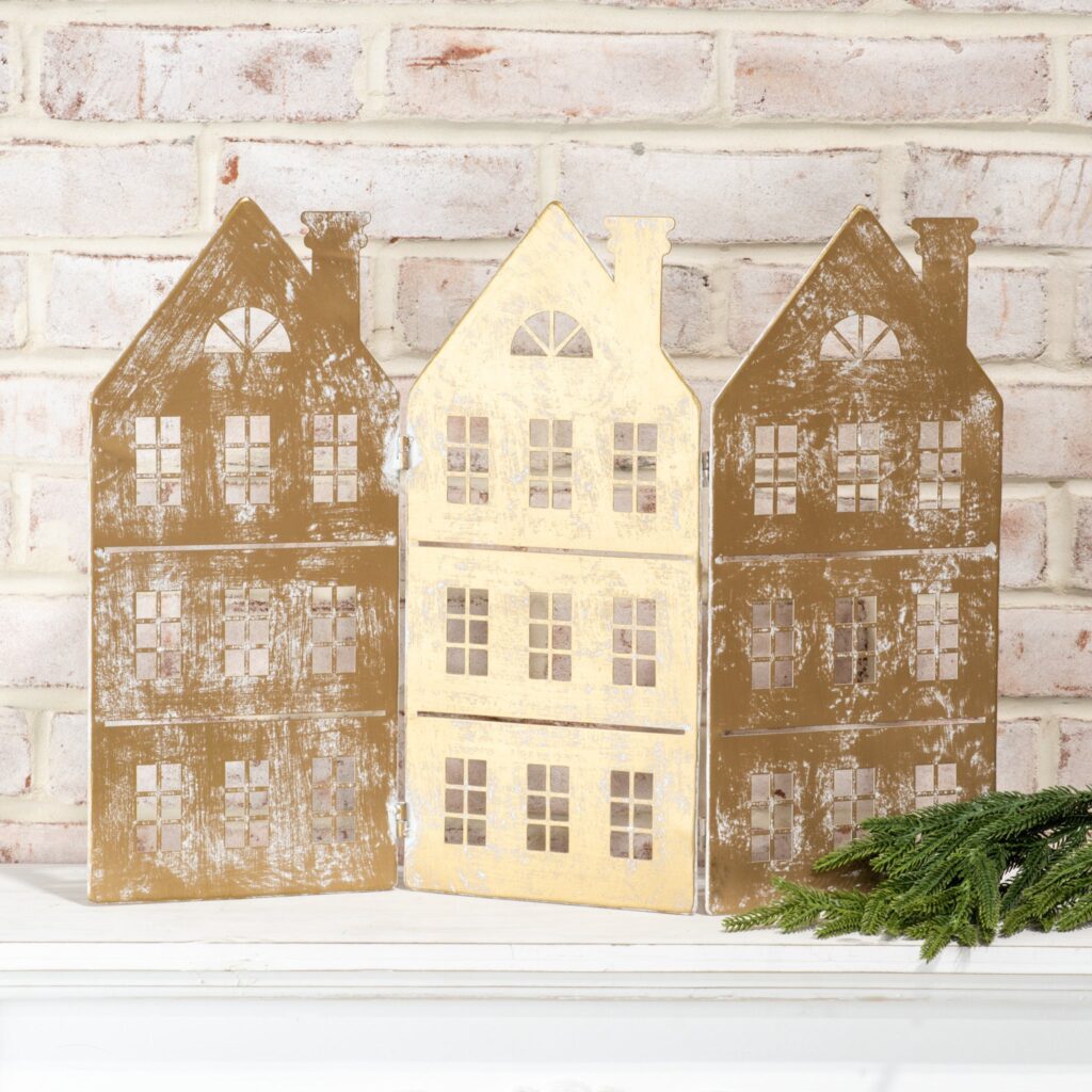 16" Trifold Gold Metal House