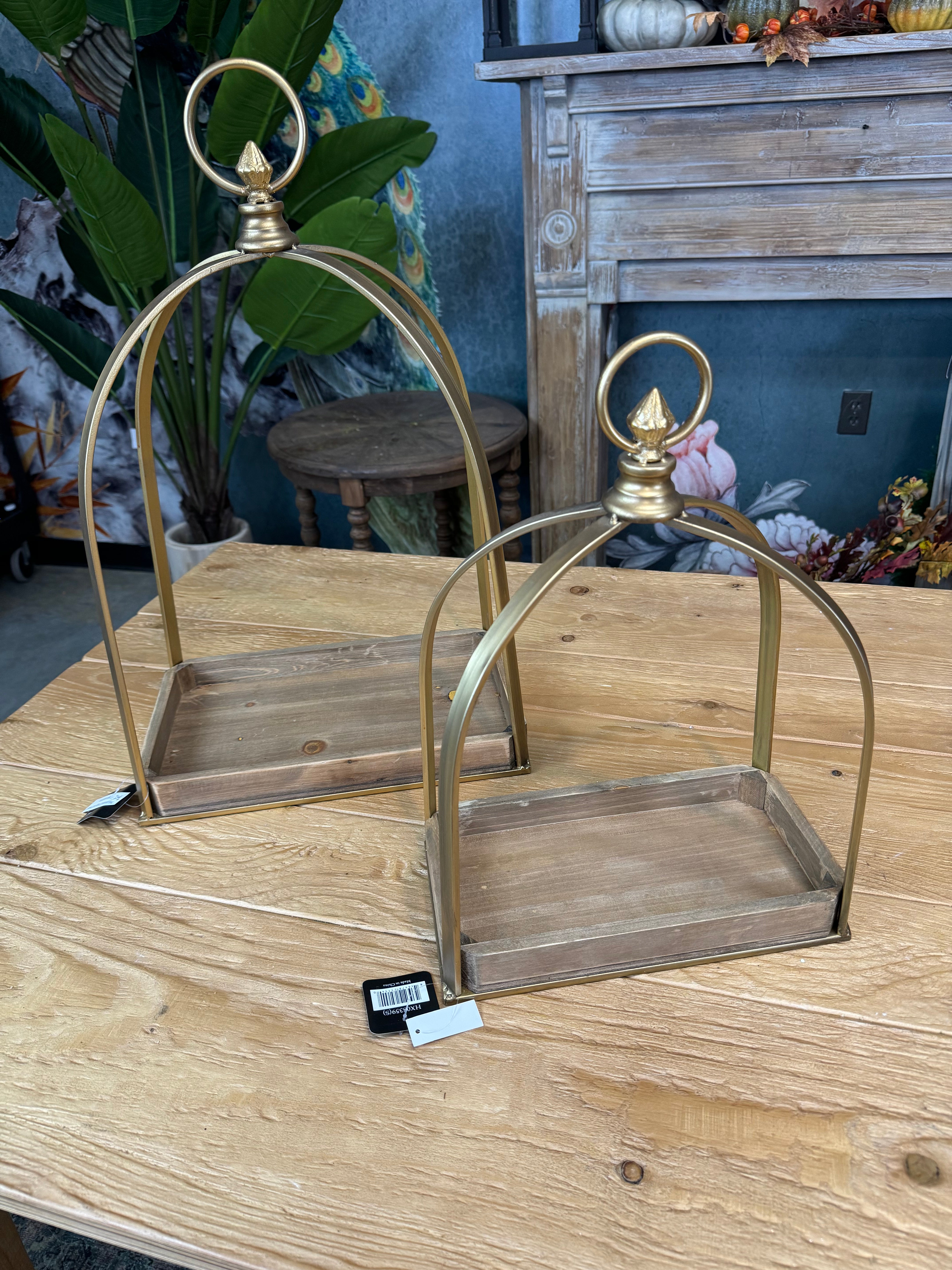 Wide Gold Metal Wood Displayers, Size Options