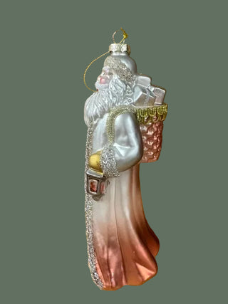 8" Glass Santa with Backpack Ornament