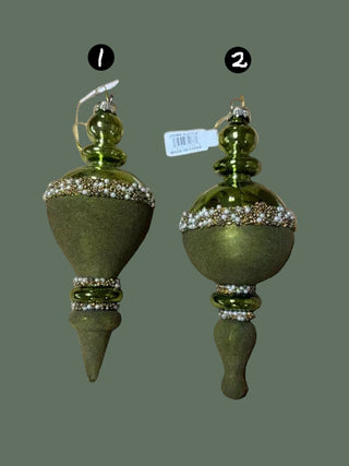 Green Finial Ornament w/ Bead Detail , 2 Style Options