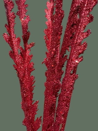 Red Glitter Fern Branch 47"L