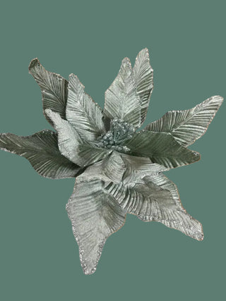 Light Green Velvet & Glitter Poinsettia Pick
