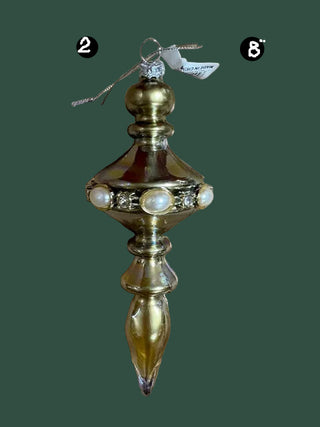 Elegant Glass Finial Ornament w/ Jewel Accent, 2 Style Options