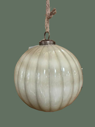5" Embossed Vertical Strip Ivory Ornament
