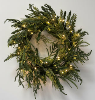 30" Mixed Pine Wreath with Lights