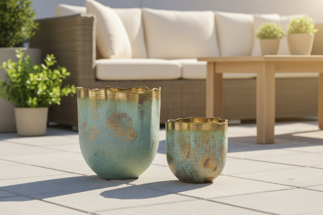 Patina Brass Plant Container, 2 Size Options