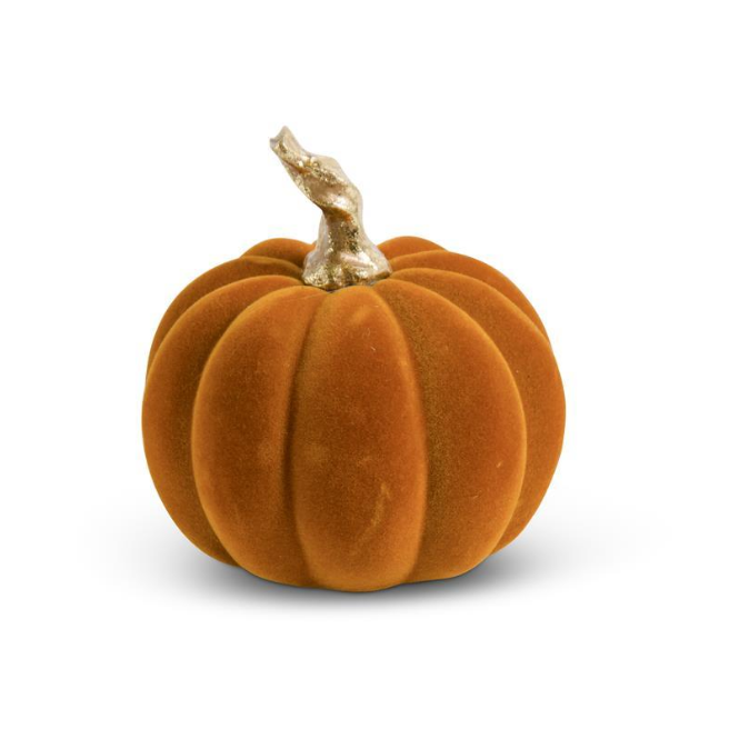 3.5" Orange Velvet Pumpkin with Twisted Gold Stem