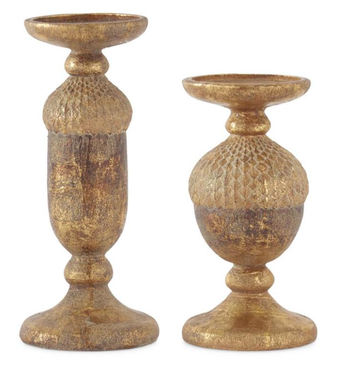 Gold & Bronze Textured Acorn Candleholder, Size Options