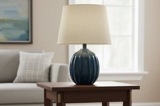 Dark Blue Porcelain Vertical Waves Lamp with Shade