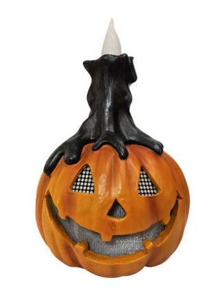 HALLOWEEN LCD EYES with BLK CANDLE ON ORANGE JACK O LANTERN