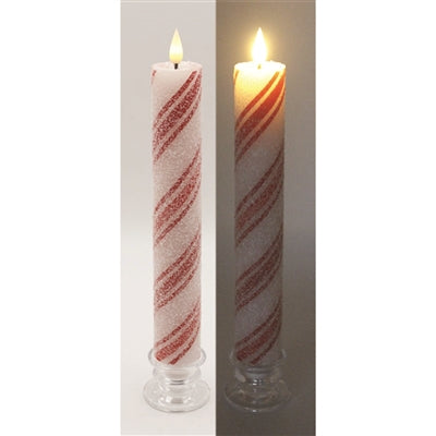 Thick Frosty Candy Cane Taper Candle, Size Options