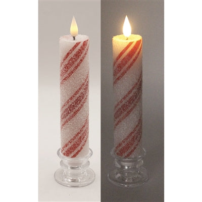 Thick Frosty Candy Cane Taper Candle, Size Options