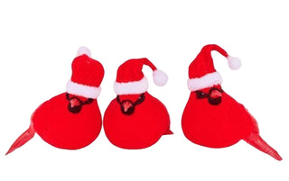 Set of 12 5" Red and White Velvet Cardinal with Santa Hat with Clip
