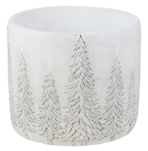 Whitewash Cement Planter with Pines