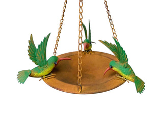 Metal Three Hummingbirds Rustic Hanging Bird Feeder