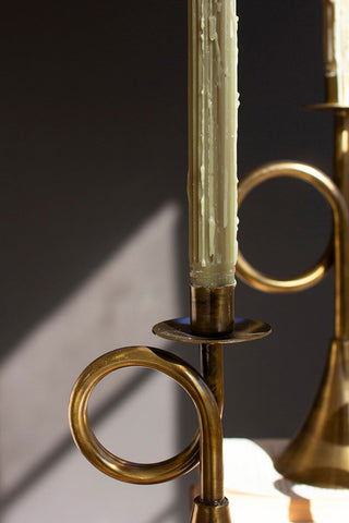 Pre Order Set of 3 Brass Trumpet Taper Candle Holders