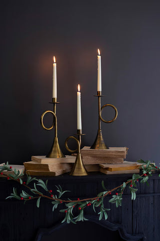Pre Order Set of 3 Brass Trumpet Taper Candle Holders