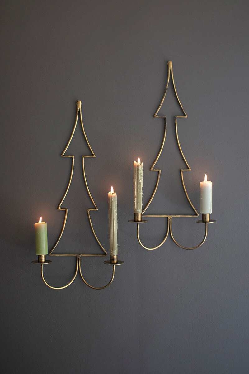 Antique Brass Christmas Tree Wall Candle Sconce