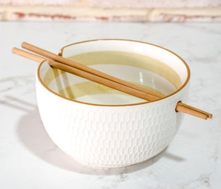Ceramic Noodle Bowl with Chopsticks