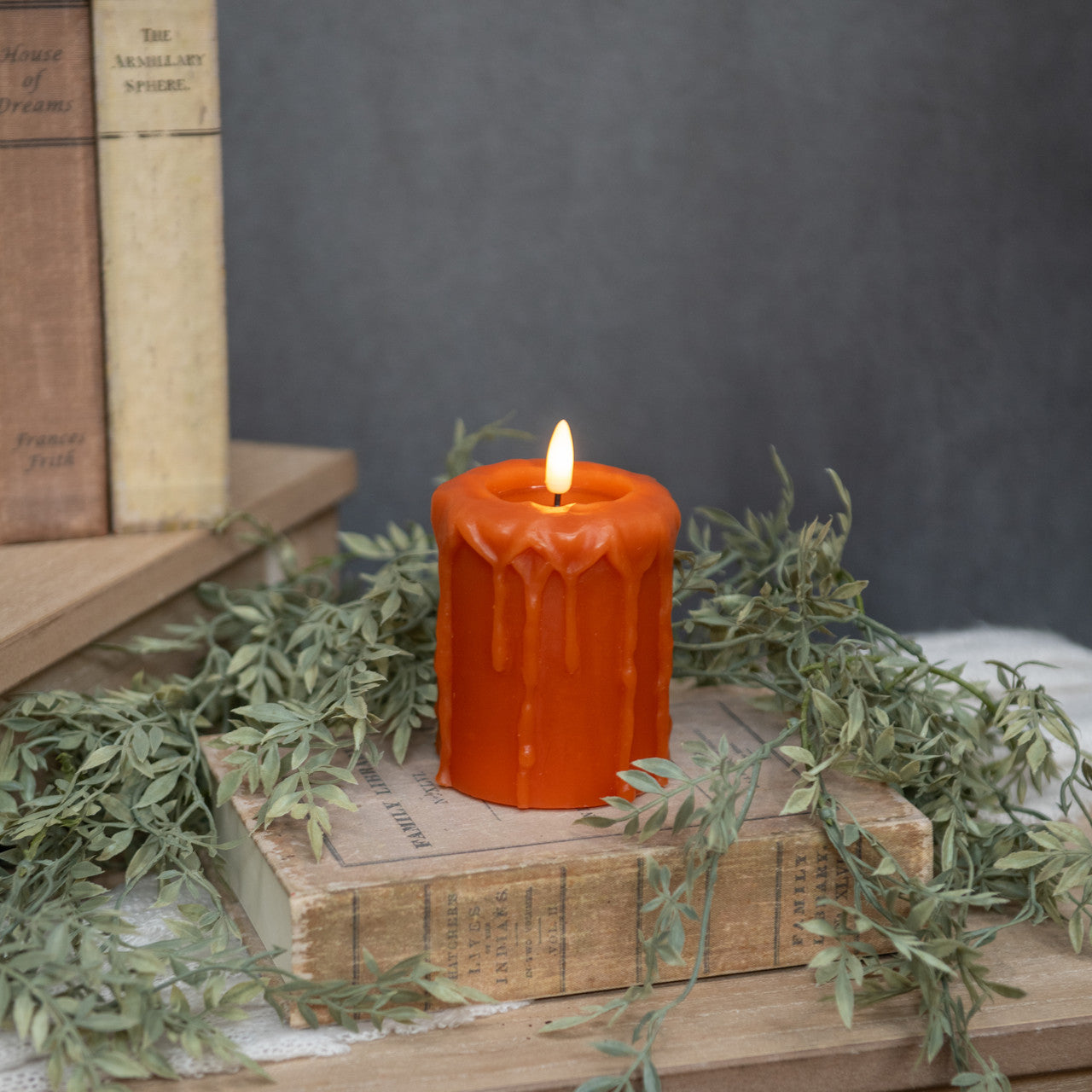 Orange 3D Flame Pillar Candle, Size Options