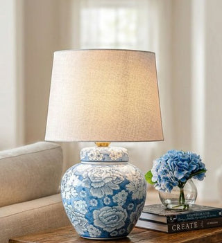 Pre Order 19.7" Blue Floral Pattern Table Lamp