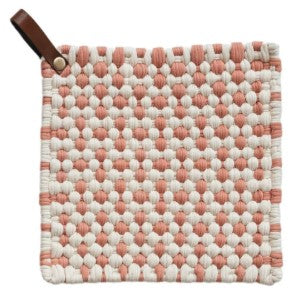 Cotton Crocheted Pot Holder with Leather Loop, Color Options