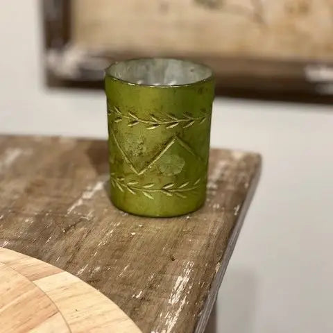 Antique Olive Etched Petite Candle Holder
