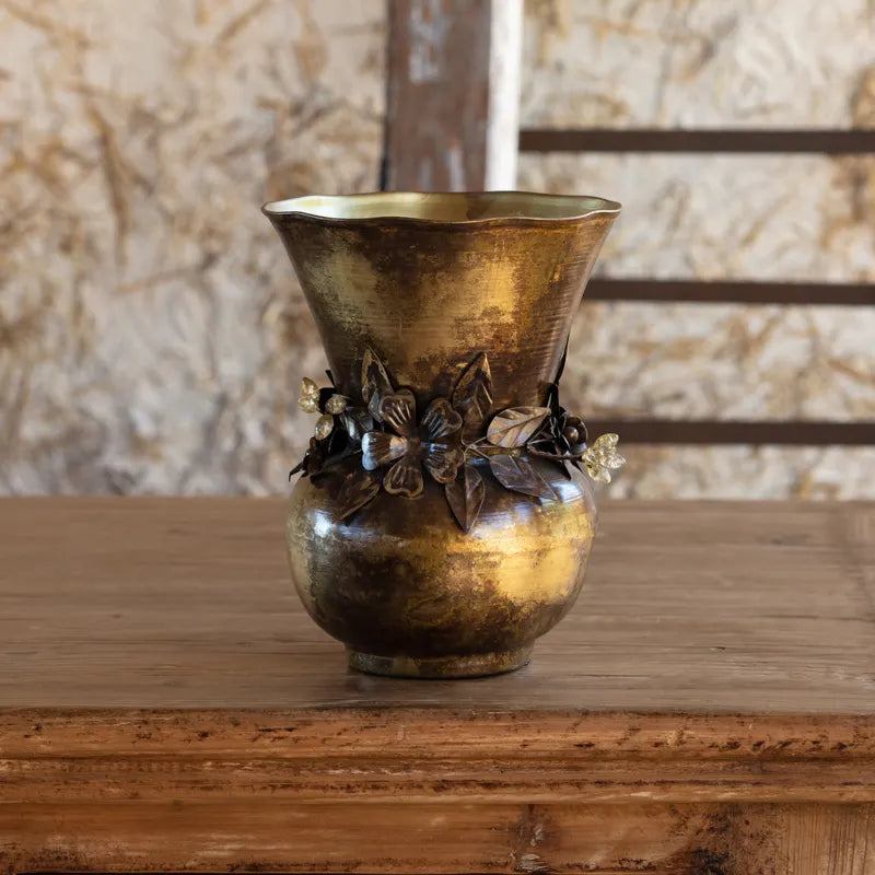 Jeweled Garland Antiqued Gold Vase