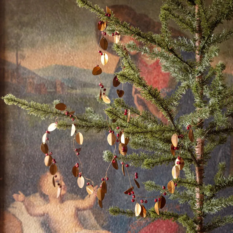 Gold Leaf And Wooden Bead Berry Garland