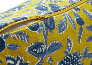 18" Cotton Pillow w/ Floral Pattern & Yarn Wrapped Tassels