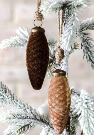 Pre Order 4" Flocked Pinecone Ornament, 2 Color Options