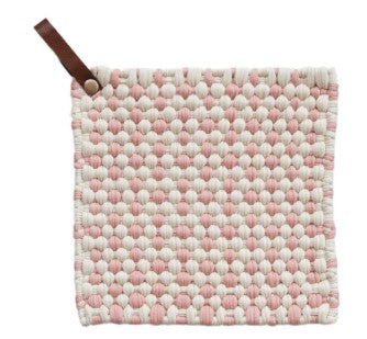 Cotton Crocheted Pot Holder with Leather Loop, Color Options