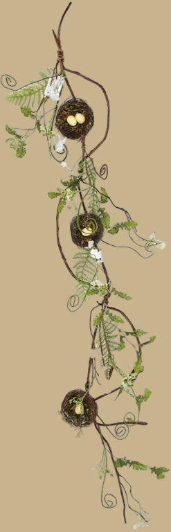 60" Twig Flower & Fern Garland with Birds Nest w/Eggs