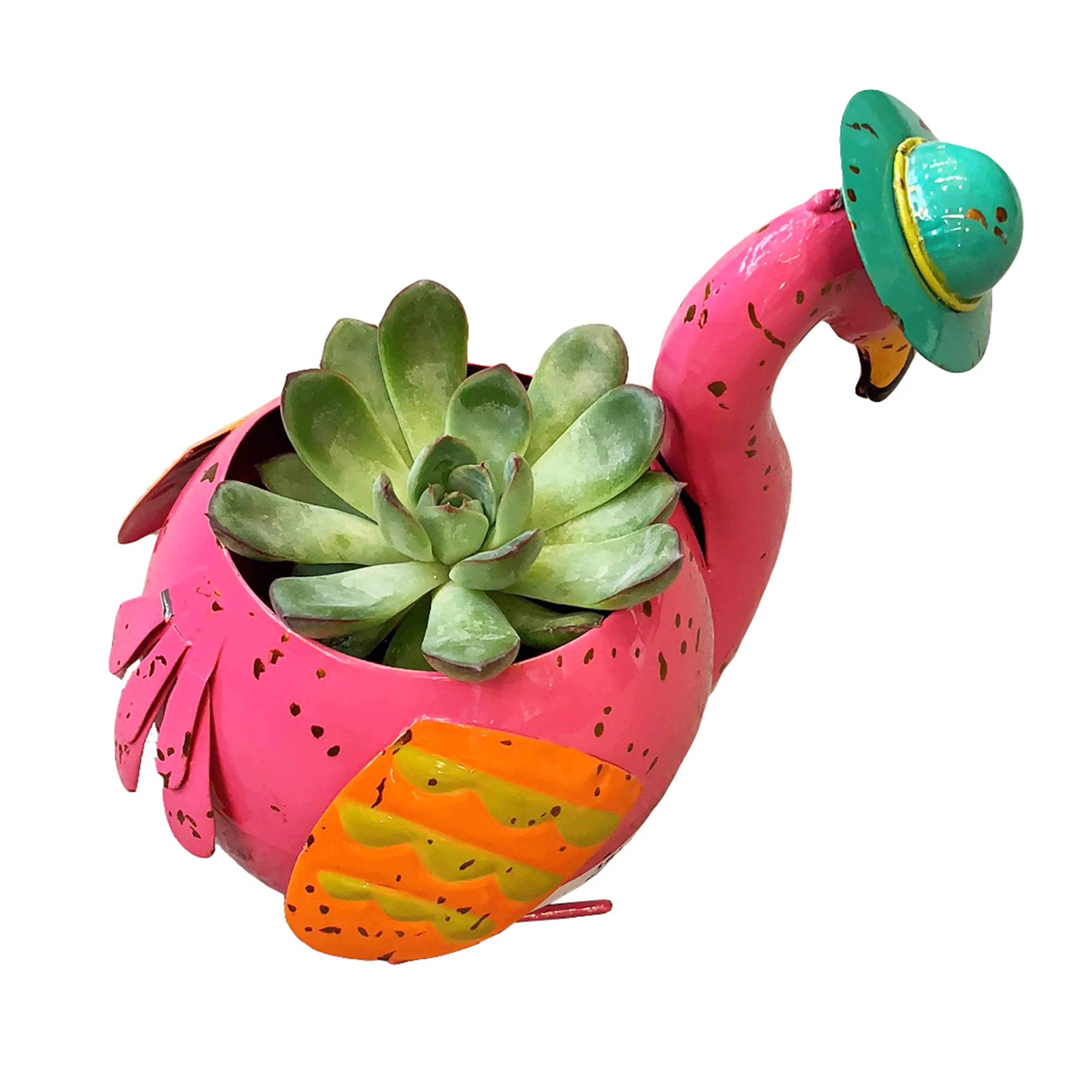 Painted and Enameled Mini Flamingo Planter