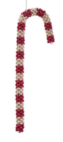 8-1/2"H Beaded Candy Cane Ornament with Stripes, 2 Color Options