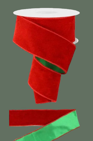 Deluxe Red Velvet & Green Satin Back Ribbon 10YD